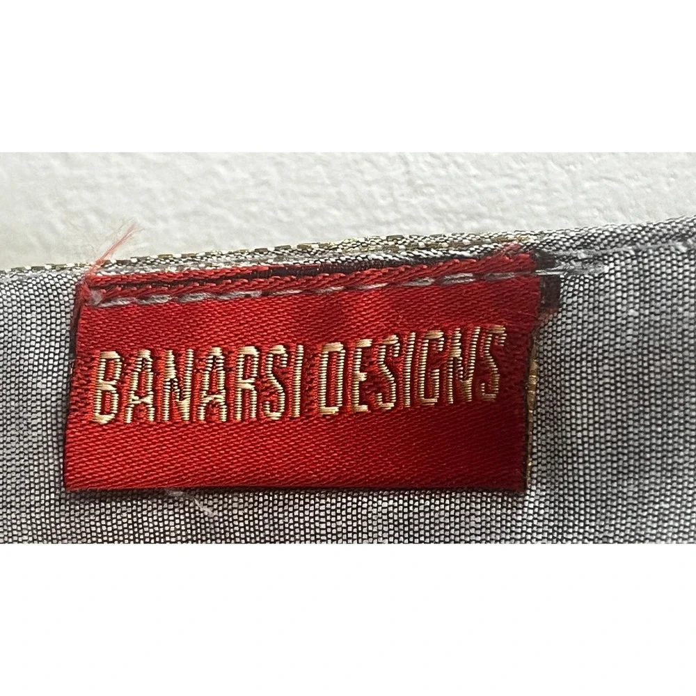 Banarsi Designs Gold Grey Mandala Brocade Silk Table Runner Tassels New 16